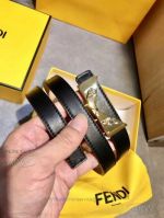AAA Fake Fendi Leather Belt For Women - Yellow Gold Buckle With Diamond